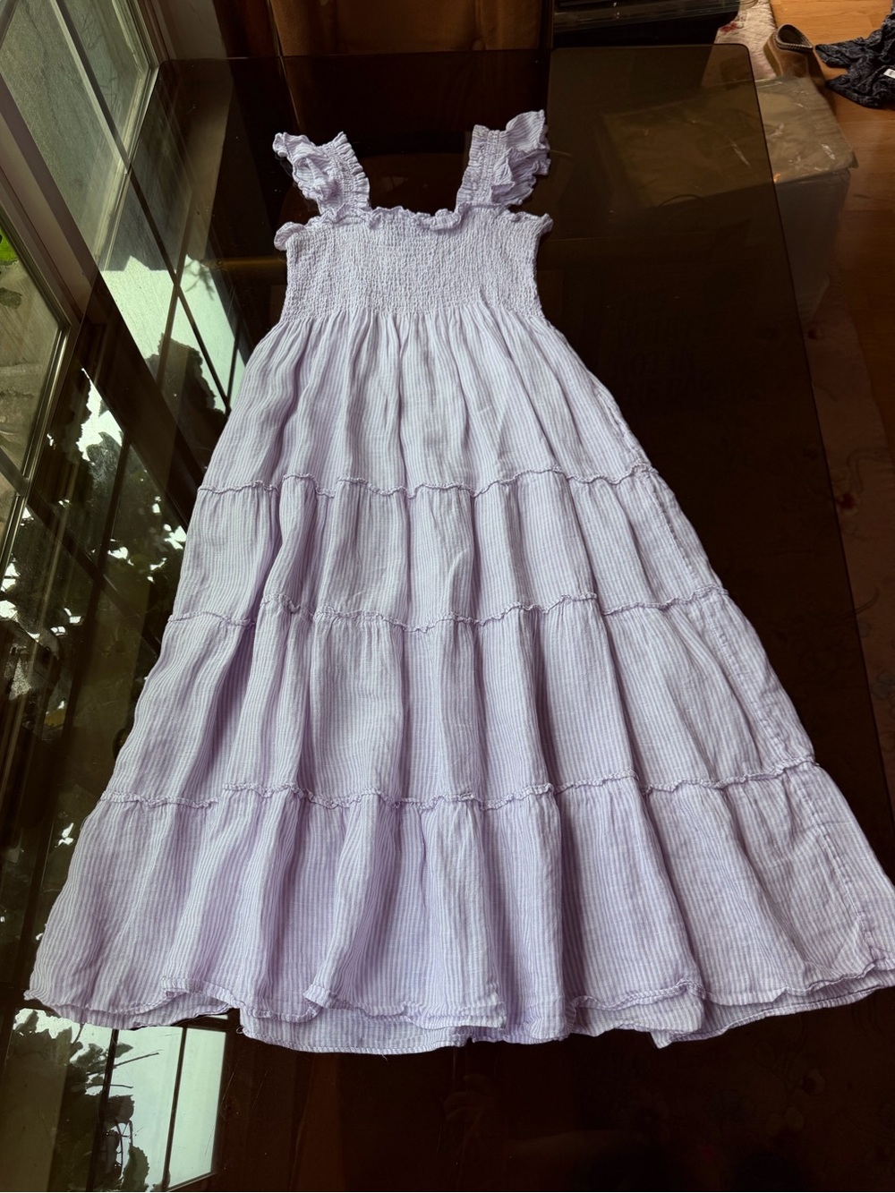 100% Linen Hill House Lavender Smocked Tiered Maxi Nap Dress - Picture 2 of 10